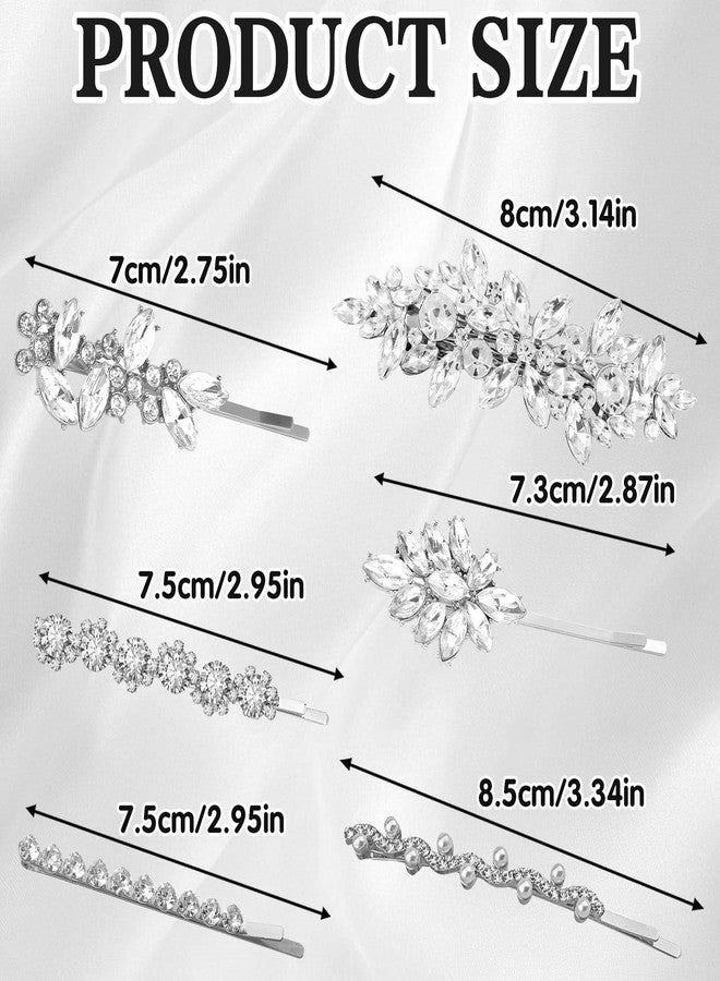 CYUXING 7Pcs Silver Leaf-Shaped Rhinestone Hair Clip for Brides, Wedding Hair Accessories for Women Shiny Clips for Bride, Wedding Crystal Hairpin Decorations Supplies for Graduation Ceremonies - Image 2